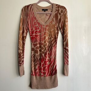 Express Y2K Sunset‎ Sparkling Mixed Animal Print Sweater Dress Size Small